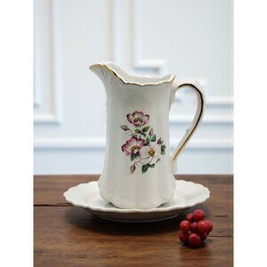 vintage house of webster porcelain floral gold color trim pitcher/vase